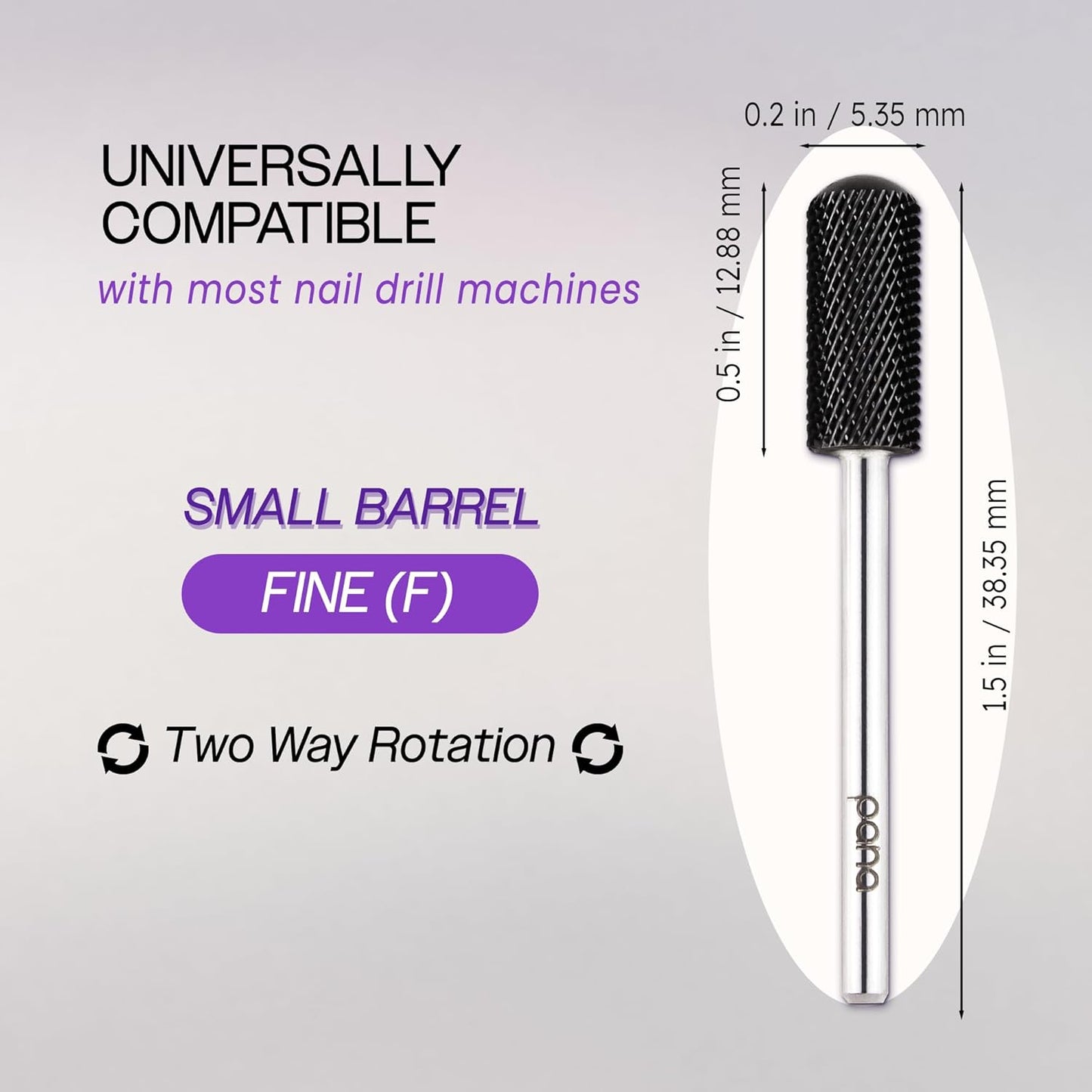 PANA 3/32" Small Smooth Round Top Safety Carbide Nail Drill Bit for Gel Polish & Acrylic Removal Nail Salon Manicure Pedicure Electric File Tools (Small Barrel - DLC Black, Fine)