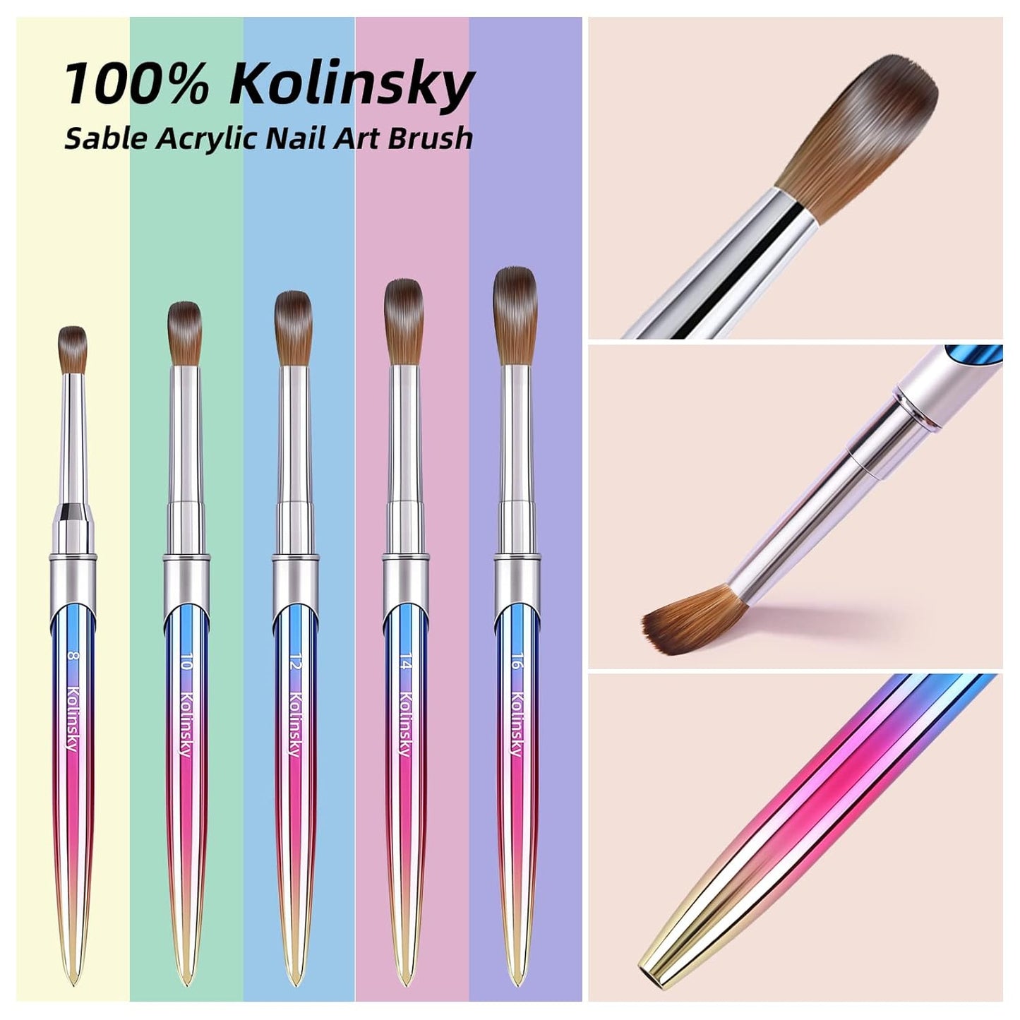 100% Kolinsky Acrylic Nail Brush,3D Pure Handmade Round Shape (Size 14) Nail Brushes for Acrylic Application, Professional Nail Art Brush Manicure for Women (#14)