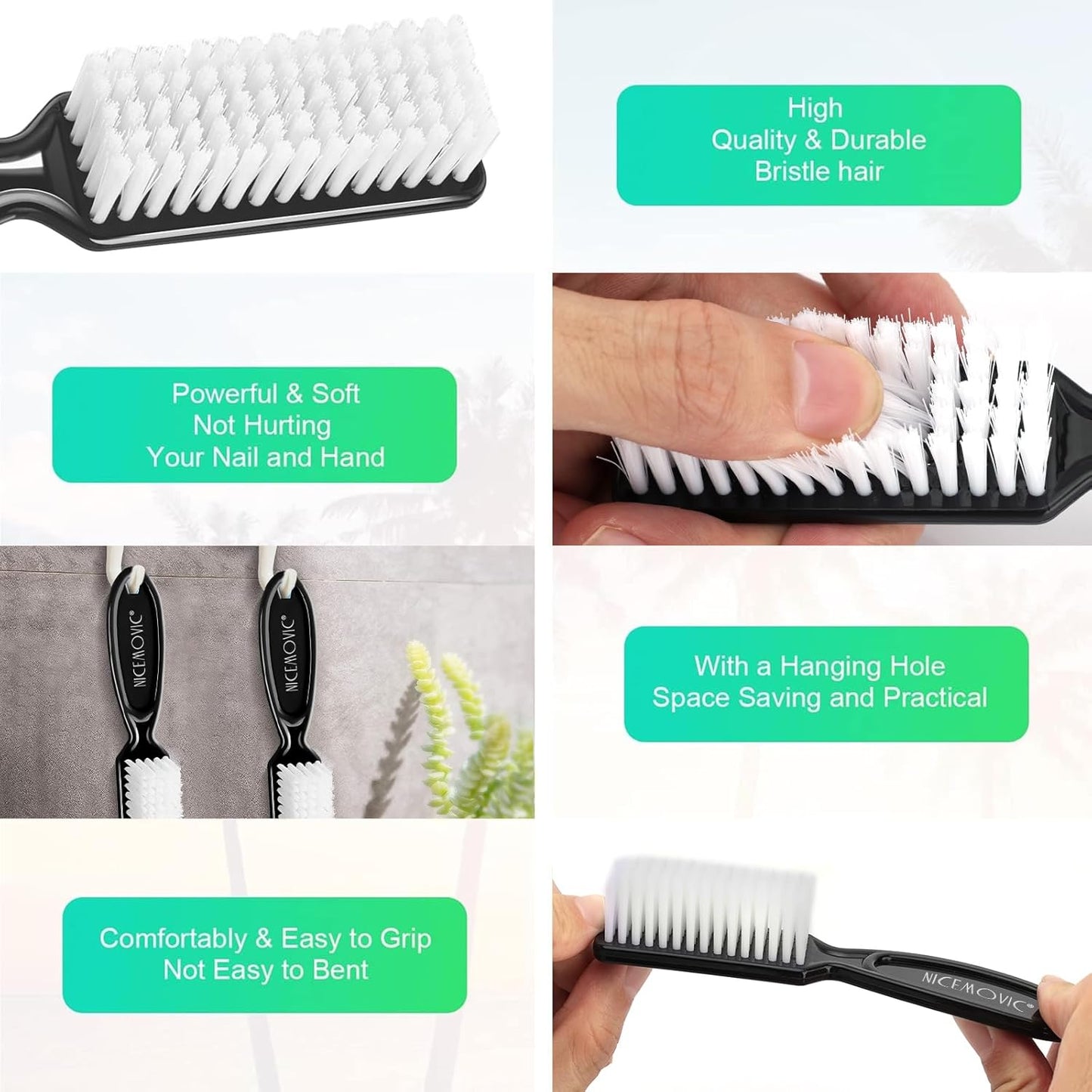 NICEMOVIC 30 Pcs Handle Grip Nail Brush, Hand Fingernail Cleaner Brush Manicure Tools Scrub Cleaning Brushes Kit, Use for Toe and Nail Cleaning (Black)