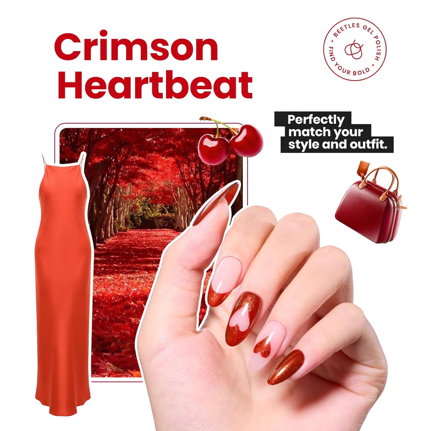 Beetles Red Nail Polish 15ml, Gifts Glitter Bright Orange Gorgeous Quick-Dry Glossy Nail Polish Crimson Heartbeat for Fingernail Toenail Manicure Nail Christmas Salon-Quality Results