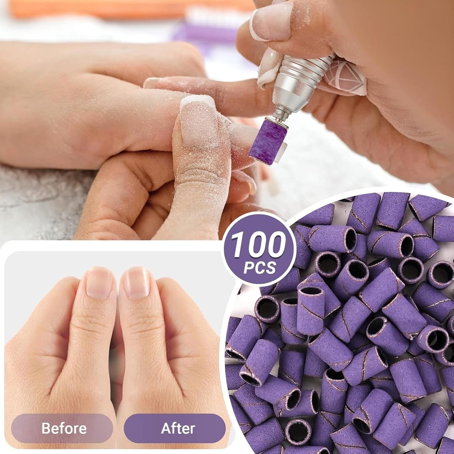 MelodySusie 100 Pcs Nail Drill Bits Sanding Bands for Nail Drill 180 Fine Grit Nail File Sanding Bands for Acrylic Nails Gel Manicures and Pedicure
