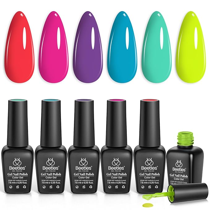 beetles Gel Polish 6 Colors Purple Blue Gel Nail Polish Red Green Gel Polish Set Manicure Nail Art DIY Home Gifts for Women Girls Halloween Nails