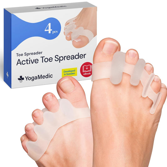 YOGAMEDIC Silicone Gel Toe Spacers - Pack of 4, Adult - Bunion Toe Separator for Relief - Hammertoe Straightener & Active Gel Spreaders