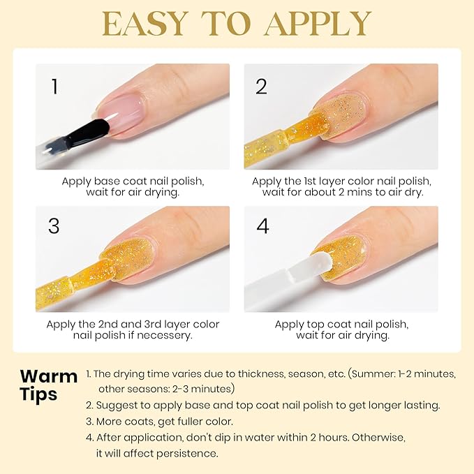 MIZHSE Quick Dry Nail Polish, Glitter Gold Nail Polish Non Gel Air Drying Fast, 15 ml Regular Sparkle Shimmery Oil-based Glitter Nail Lacquer Nail Art Manicure DIY Home