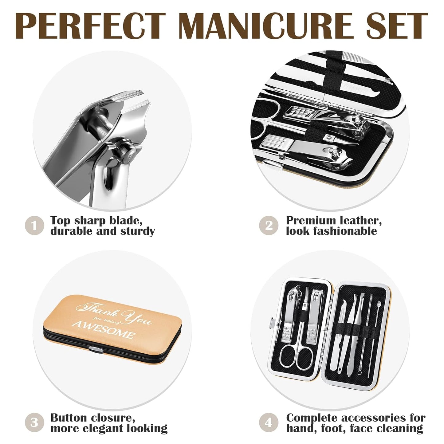 Therwen 24 Sets Manicure Set Nail Clippers 8 in 1 Stainless Steel Grooming Nail Kit Thank You Appreciation Gift Professional Pedicure Tool for Men Women Personal Care(Gold)