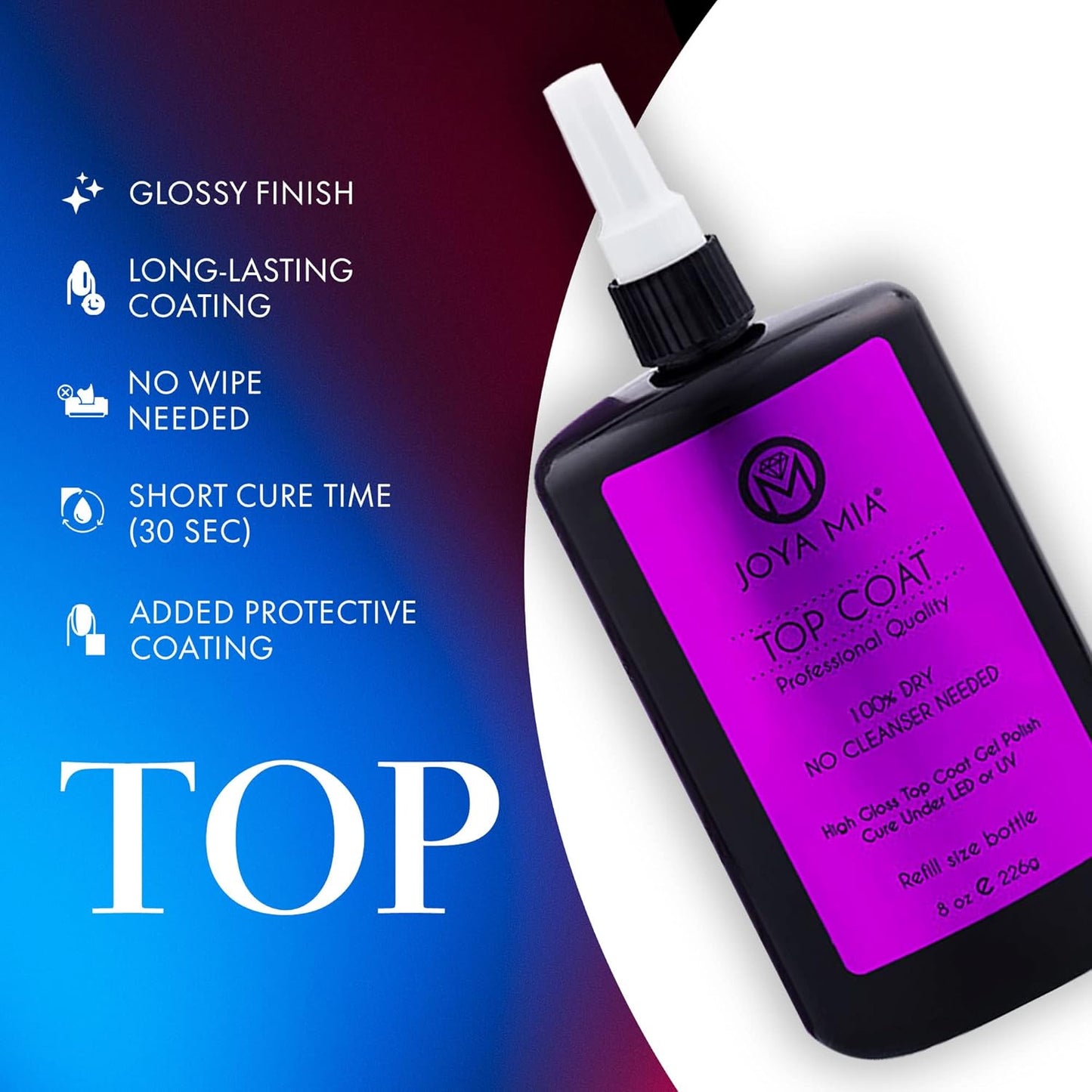 JOYA MIA Top Coat Gel Polish Refill Size Bottle, 8 oz.