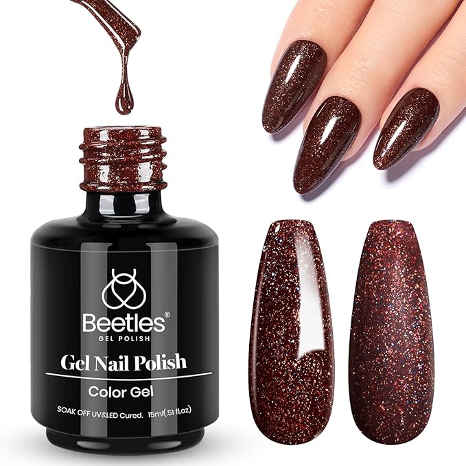 Beetles Brown Glitter Gel Nail Polish, 15ml Fall Chocolate Brown Jazz Club Soak Off Gel Polish Nail Art Manicure Salon DIY Gift for Women