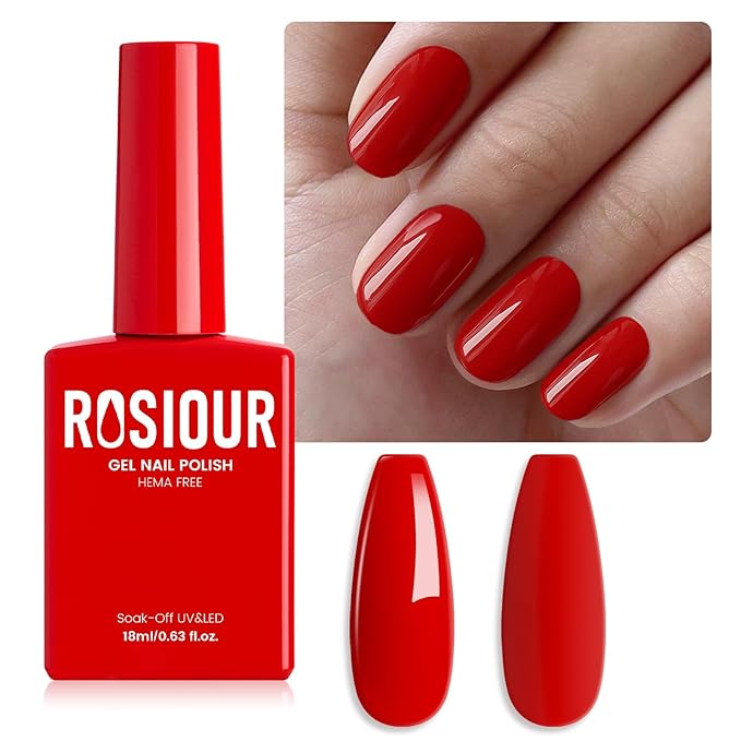 HEMA-Free Red Gel Nail Polish, 18 ML Bright Red Gel Polish for Women, Same Color Same Bottle U V Soak Off Gel Polish, Long-Lasting Professional Gel for Nail Art Salon & Home DIY Manicure