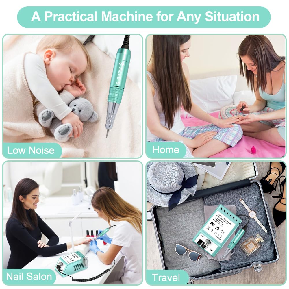 Professional Nail Drill Machine 30000 RPM Efile Electric Nail Filer Kit for Finger Toe Nails, Acrylic Gel Dip Nails, Manicure Pedicure Drill with 6Pcs Bits and 106Pcs Sanding Bands, Green