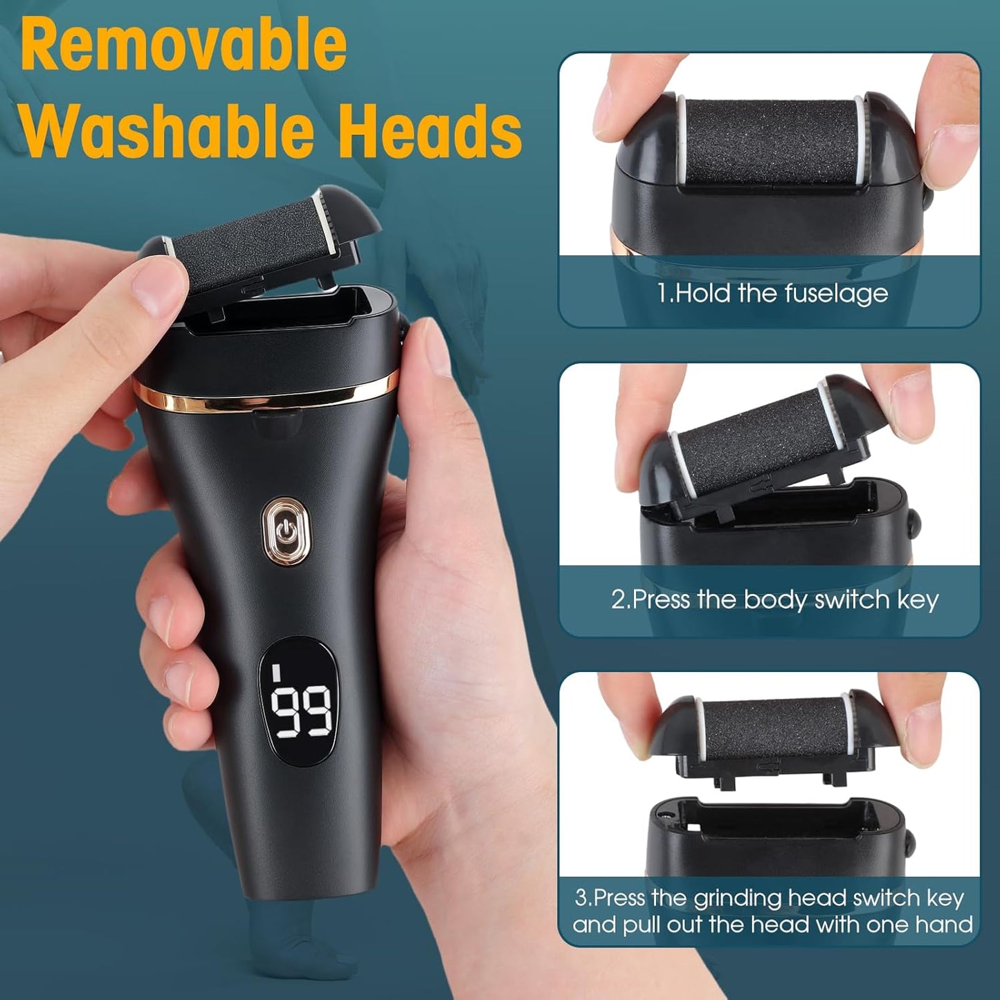 Electric Foot Scrubber, 17-in-1 Pedicure Kit, Callus Remover for Feet Electric Foot File for Dry Dead Skin, 3 Rollers, Battery Display, Black