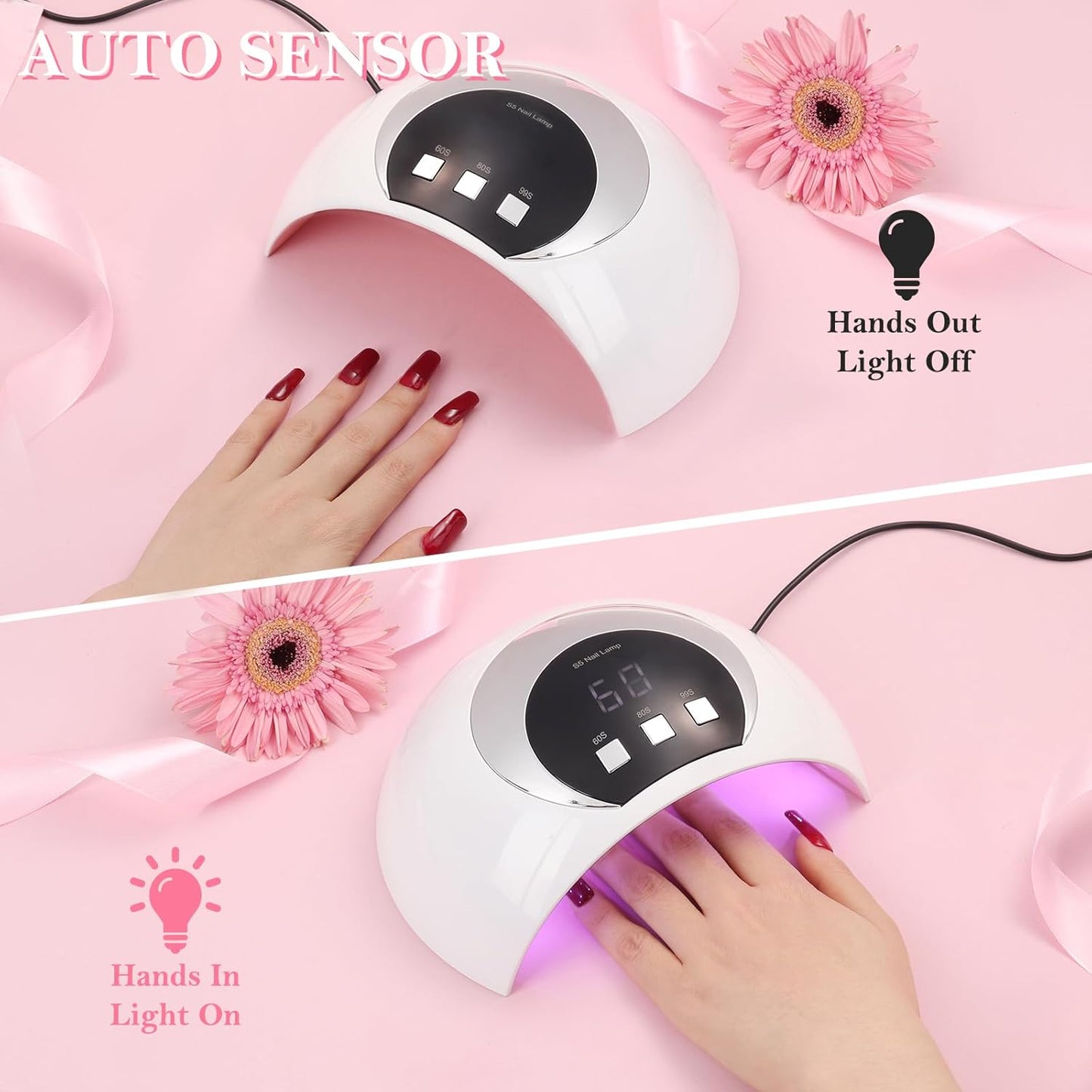Wisdompark UV LED Nail Lamp, 54W UV Light for Gel Nails with Automatic Sensor/3 Timer Setting Professional Nail Dryer Gel Polish Curing Lamp Nail Art Tools