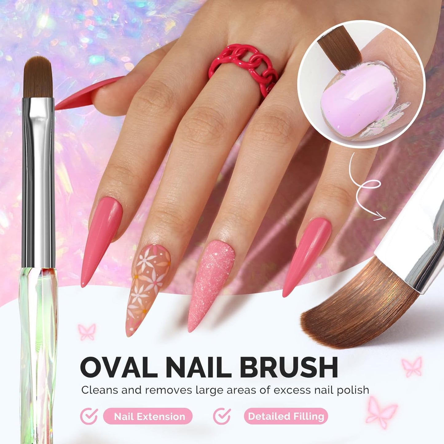 MelodySusie 4Pcs Nail Art Clean Up Brushes,Flat/Oval/Angled/Carved Gel Nail Brushes,For Nail Art Design Painting DIY and Cleaning Polish Mistake on the Cuticles Or Gel Application