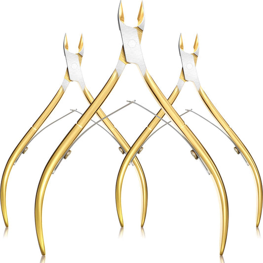 Mudder 3 Packs Cuticle Nippers Cutter Tool Stainless Steel Nail Cuticle Trimmer Remover with Pointed Blade Scissors Pedicure Manicure Tool for Fingernails Nails Care and Toenails(Gold)