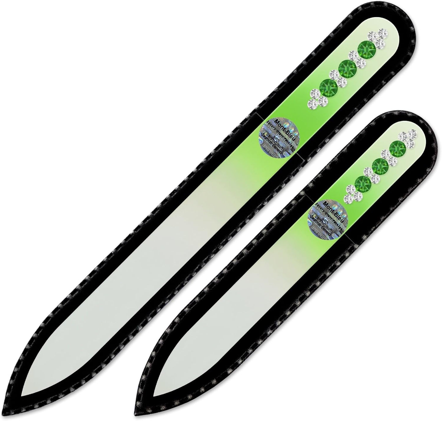 Washable Nail Files - Mont Bleu Set of 2 Glass Nail Files Hand Decorated with Crystals - Handmade Gifts - Expertly Shape Nails & Enjoy a Smooth Finish - Nail Filing Tools