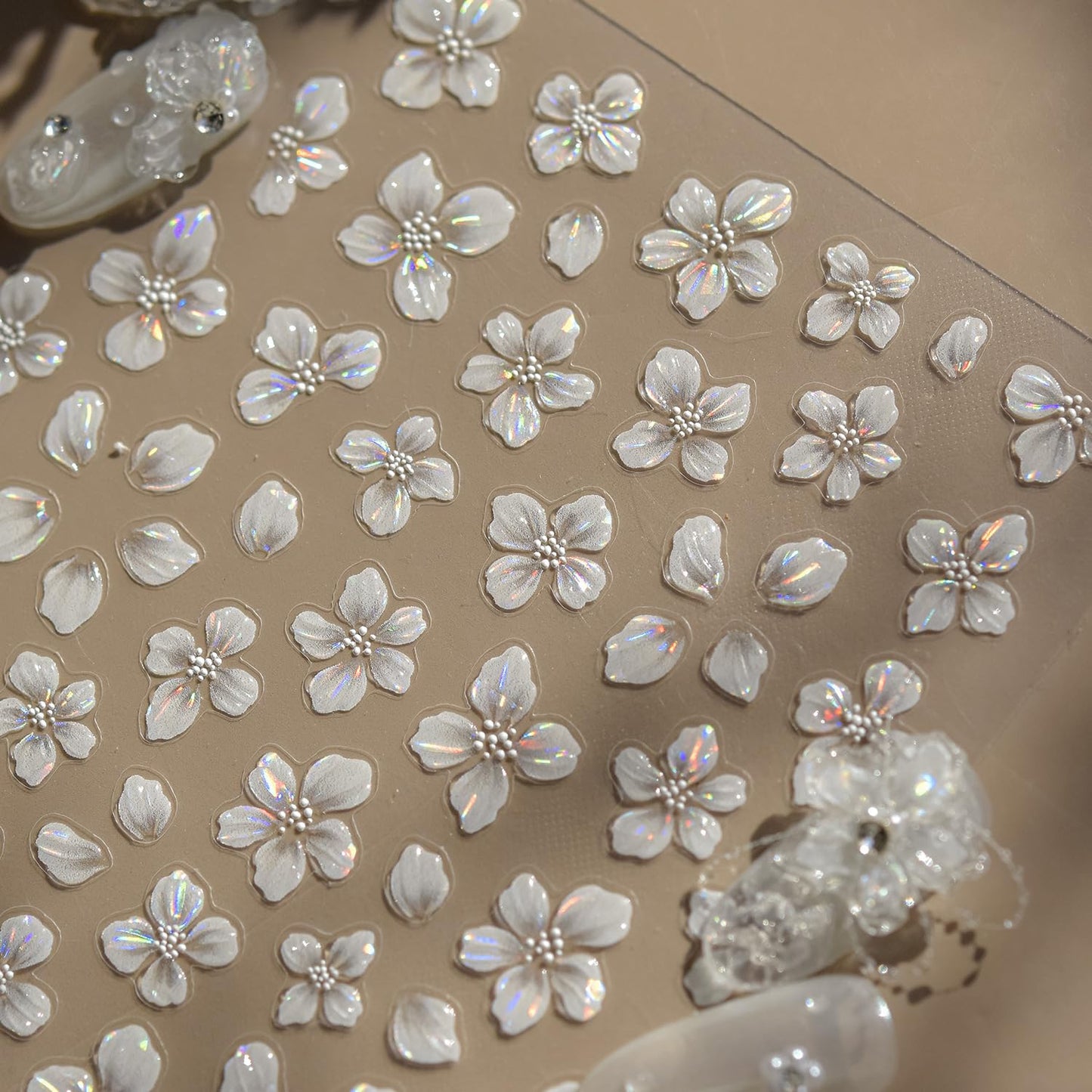 Flower Nail Art Stickers Decals White Flower Nail Stickers 1PCS Exquisite Shiny Shell Light Crystal Flowers Nail Decals Jelly Flowers Stickers for Nails Spring Summer DIY Manicure Nail Art Decorations