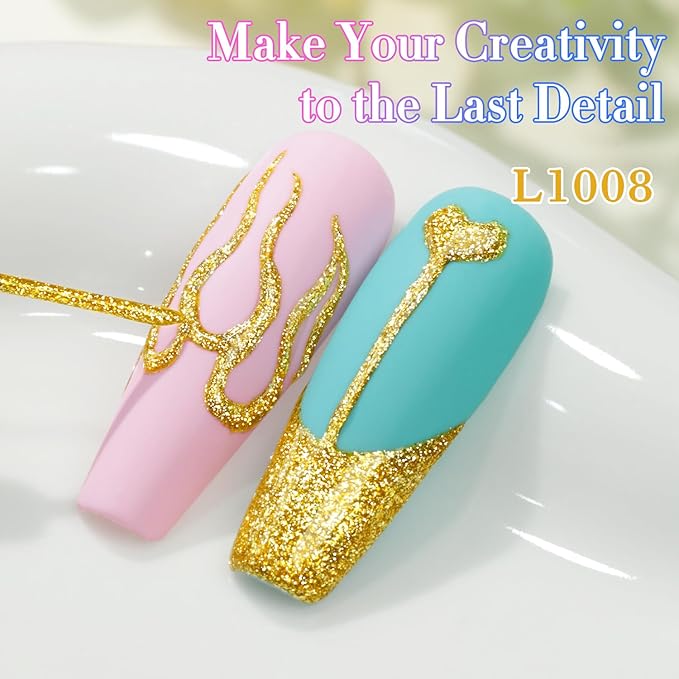 Double Rhythm 15 Ml Metallic Gel Liner Nail Art Gel Bronze Mirror Chrome Painted Drawing Stripper 3D Effect Gel Polish (Glitter Yellow Gold-L1008)