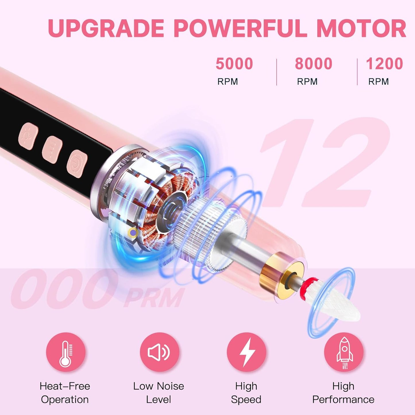 Cordless Electric Nail Drill Kit with Built-in UV Lamp, 2-in-1 Multi-Function Efile with Adjustable Speed & LCD Display, Quiet Portable for Acrylic/Gel Rechargeable Nail File Manicure Pedicure(Pink)
