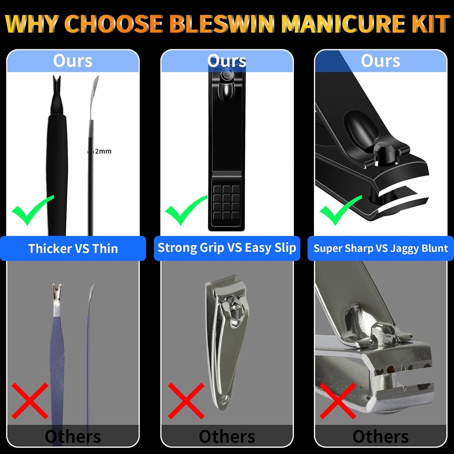Manicure Set 16 In 1 Professional Stainless Steel Pedicure Kit Toenail Clippers Set Mens Grooming Kit Fingernail Kit for Women with Luxurious Travel Bag, Suitable for Home, Travel, and Salon (Black)