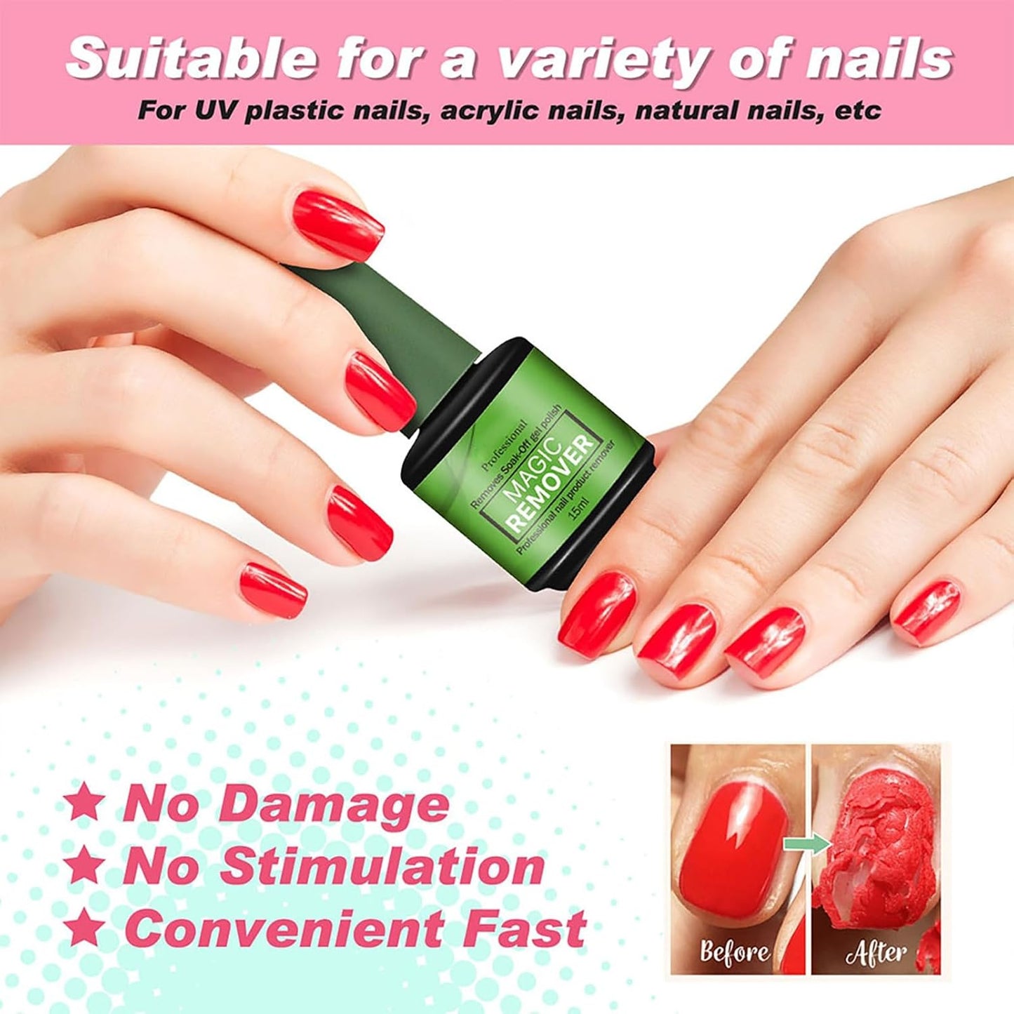 Gel Nail Polish Remover Acetone Nail Polish Remover Cuticle Remover Gel Polish Remover Gel Remover for Nails Removedor De Esmalte Gel 15 ml