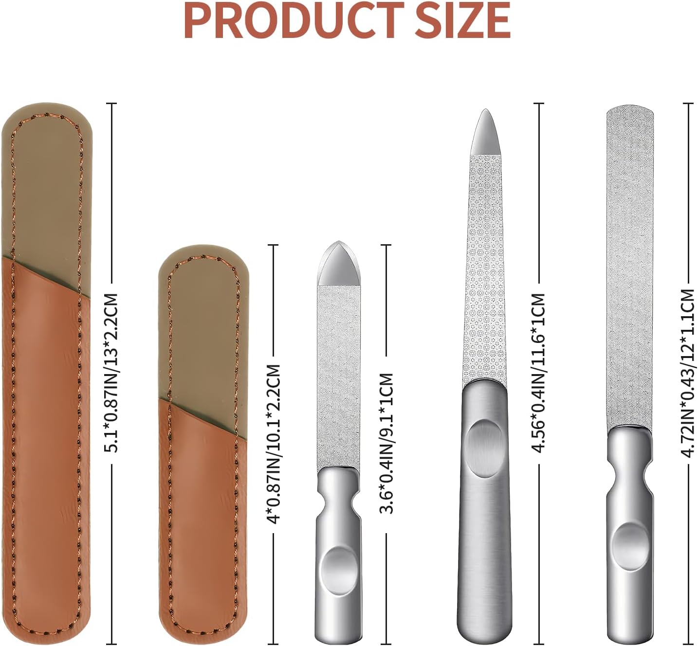 Metal Nail File (3 Pcs), Nail Files for Natural Nails & Toenails, Thick Nails Made of Stainless Steel, Double Sided Metal Nail Files with Anti-Slip Handle for Fingernail Toenail, Home or Salon Use
