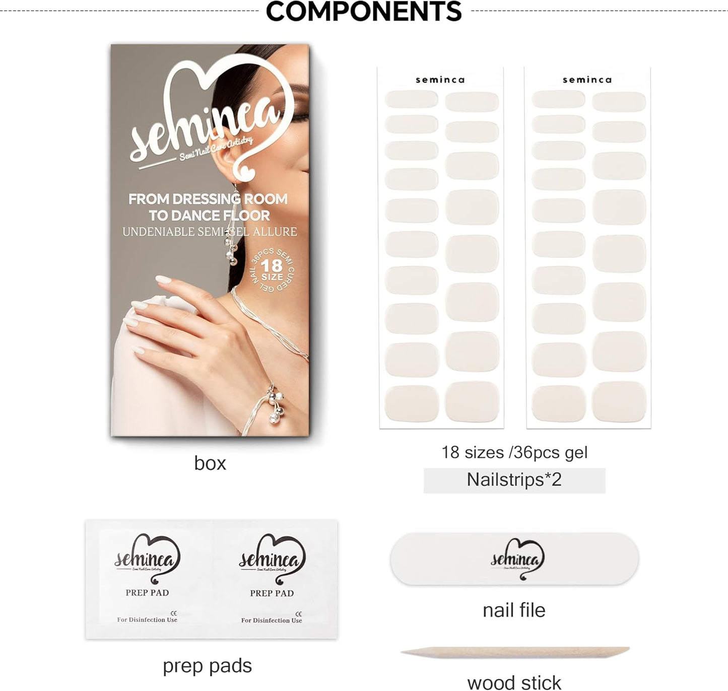 Semi Cured Gel Nail Strips-Quick Press Ons for Busy Women- 5 Min Semi-Gel Application,Wedding Nail Kit,Salon Quality,Works with Any UV/LED Lamps(Creamy White)