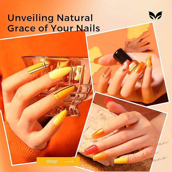 Morovan Fall Nail Polish Set: Burnt Orange Twilight Warmth Yellow Fingernail Nail Polish Kit for Nail Art Design Manicure Gift Holiday Party Air Quick Dry