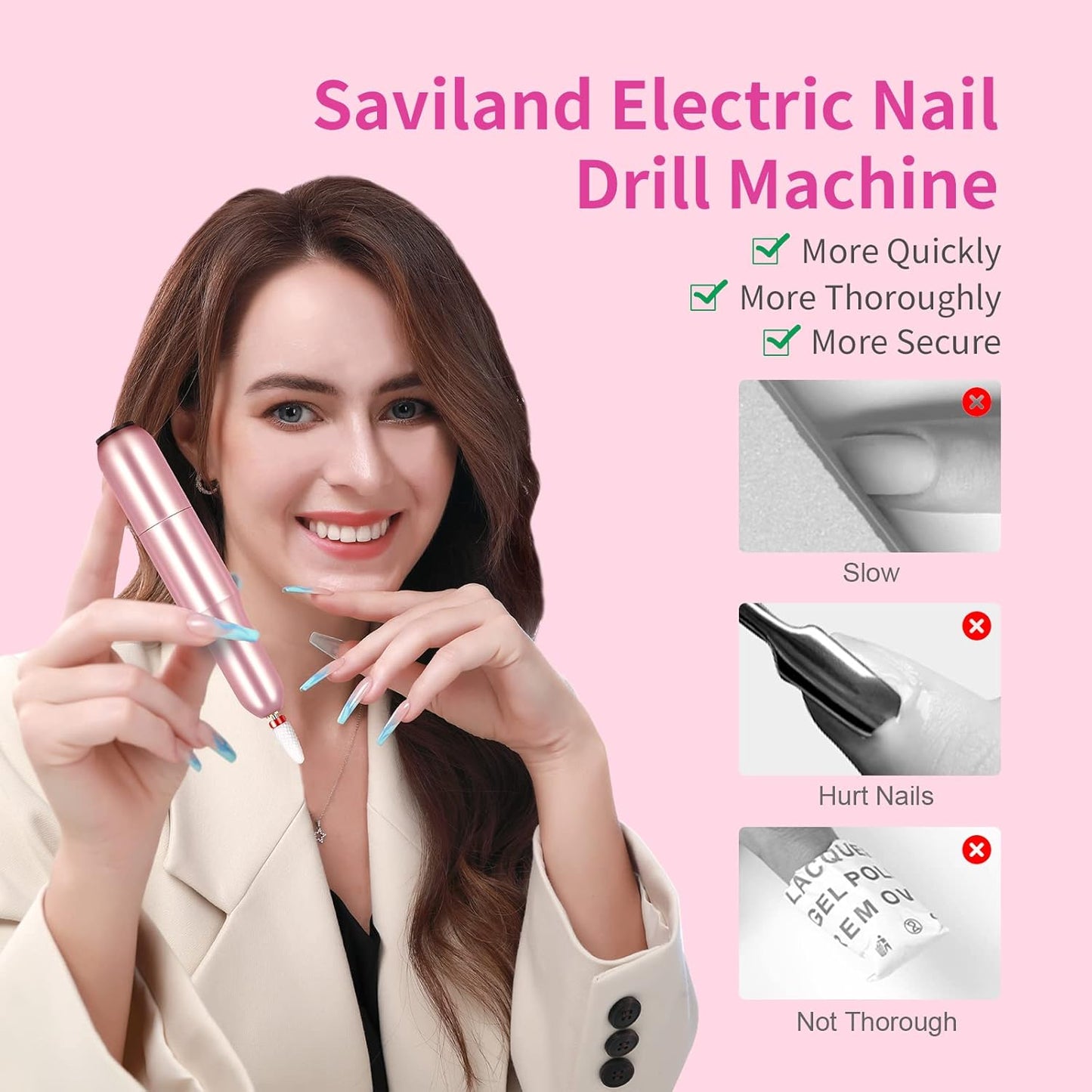 SAVILAND Electric Nail Drill: 20000RPM Pro Portable Efile Nail Drill Machine Professional Nail File Complete Drill Bits for Remove Acrylic Nails Manicure & Toenails Nail Care Home Salon DIY Nail Art