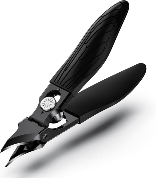 BEZOX Curved Toe Nail Clippers for Ingrown & Thick Nails - Stylish Heavy Duty Toenails Clipper for Seniors, Angled Precision Blade Fingernails Clipper - Black