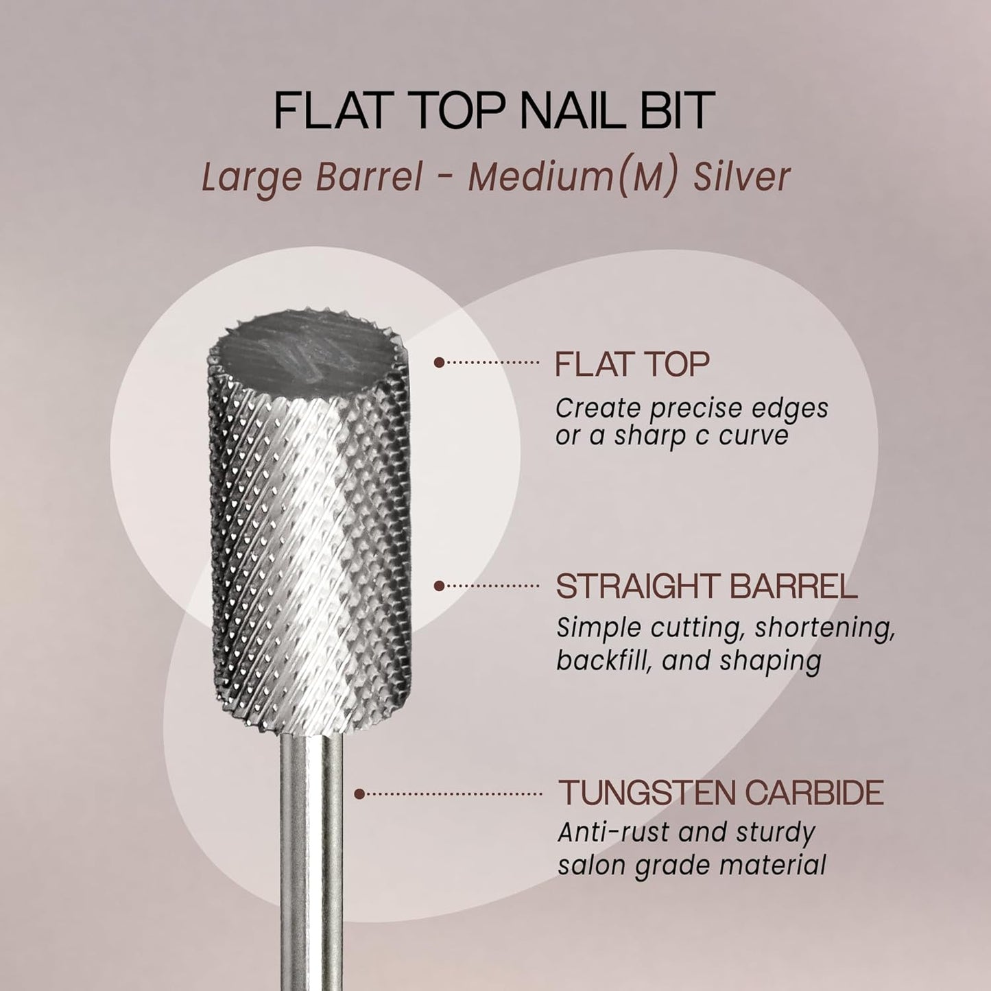 PANA Professional 3/32" Shank Size - Flat Top Large Barrel Silver Carbide Bit Medium Grit - Nail Drill Bit for Dremel Machine