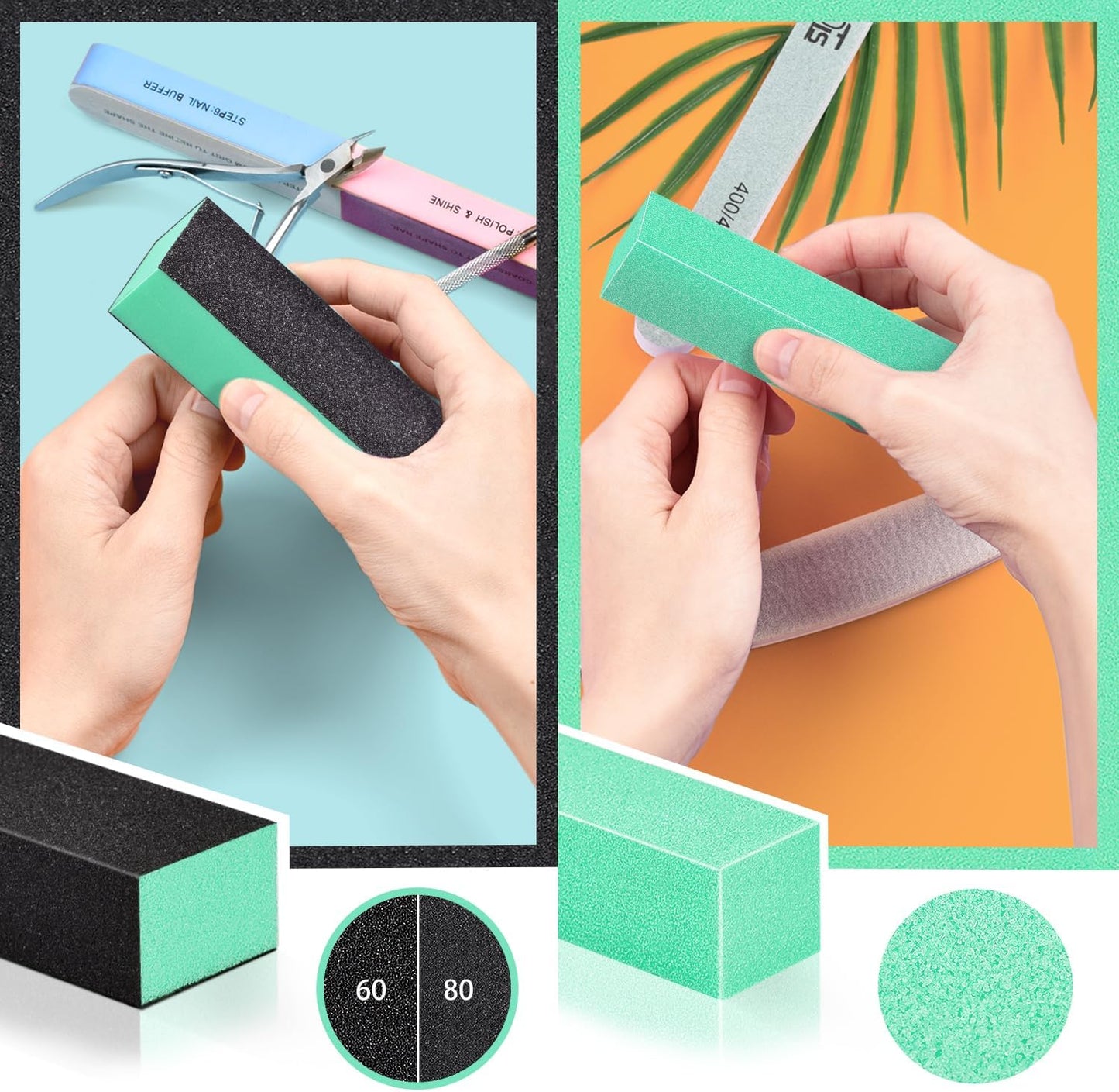 TsMADDTs Cuticle Pusher Nail File Kit, Nail Buffers and Files with 3 Files, 2 Buffering Blocks, 2 Polishing Buffers, Cuticle Nippers, Pusher and Oil