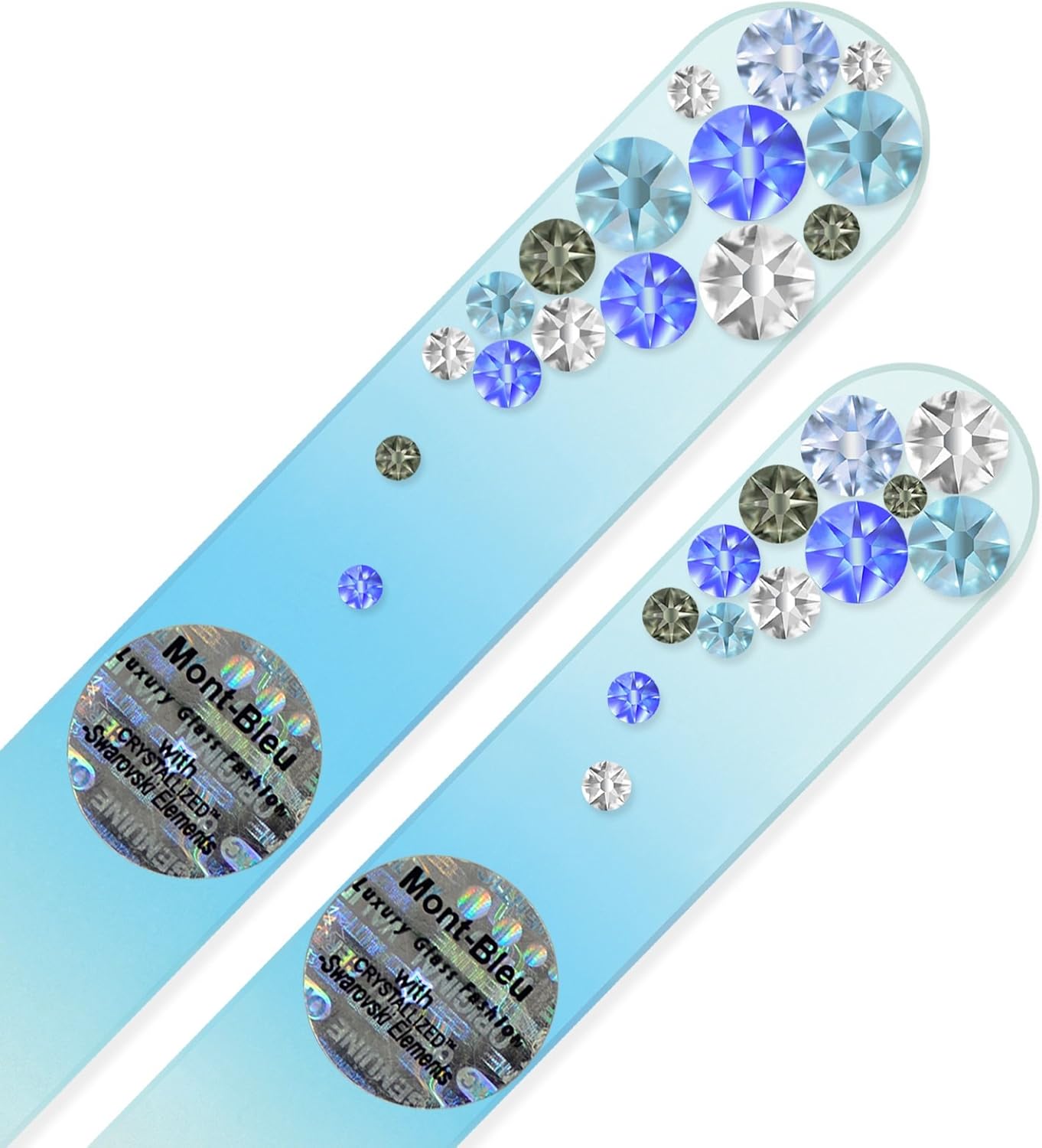 Nail File - Mont Bleu Best Set of 2 Glass Nail Files Hand Decorated with Swarovski Elements - Mothers Day Gifts - Genuine Czech Tempered Glass - Nail Files for Women - Glass Nail File for Nail Art