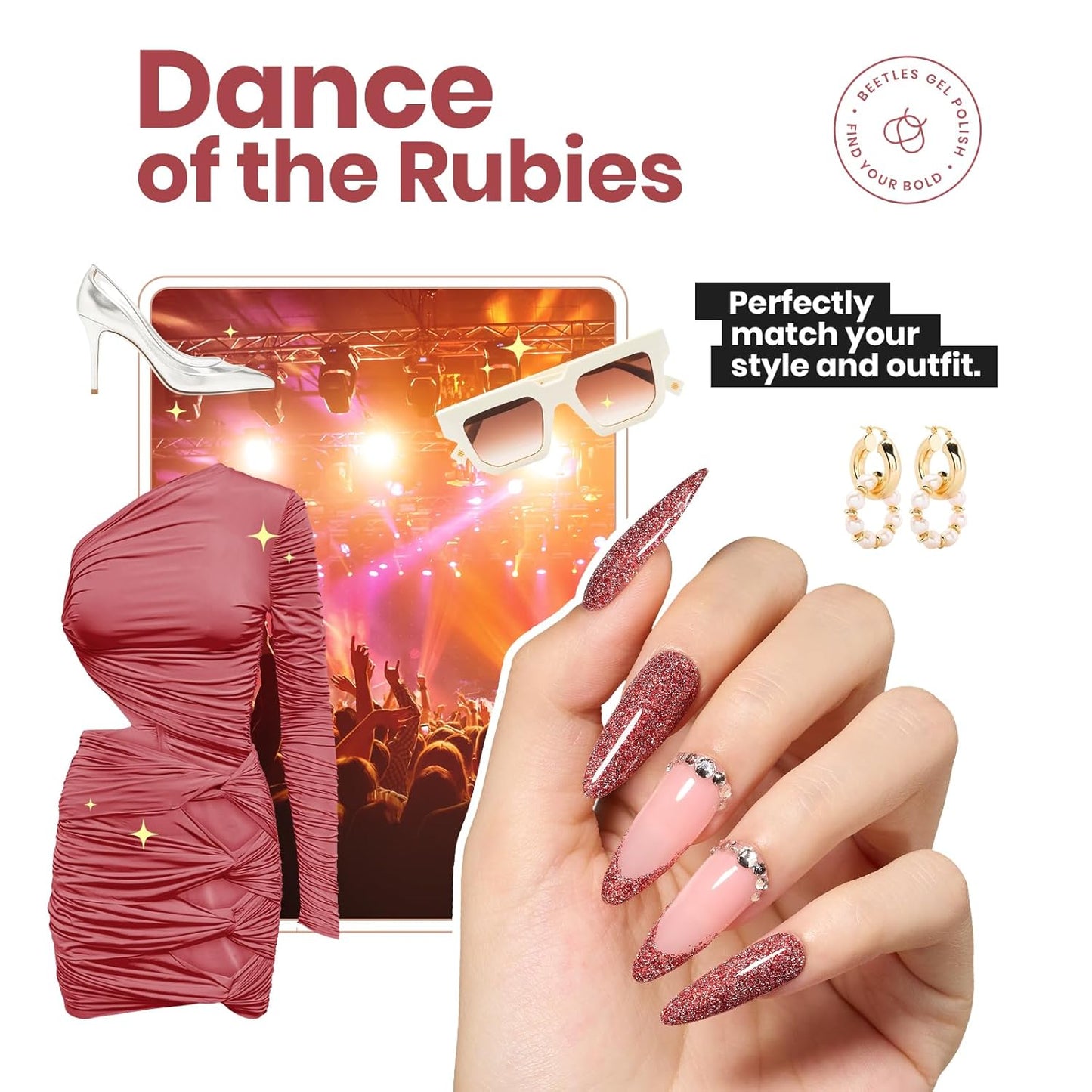 Beetles Red Nail Polish, Quick Dry Nail Polish, 1Pcs 15ml Glitter Sparkle Burgundy Red Nail Polish Fast Drying & Long Lasting Spring Valentines Nail Polish Salon DIY at Home
