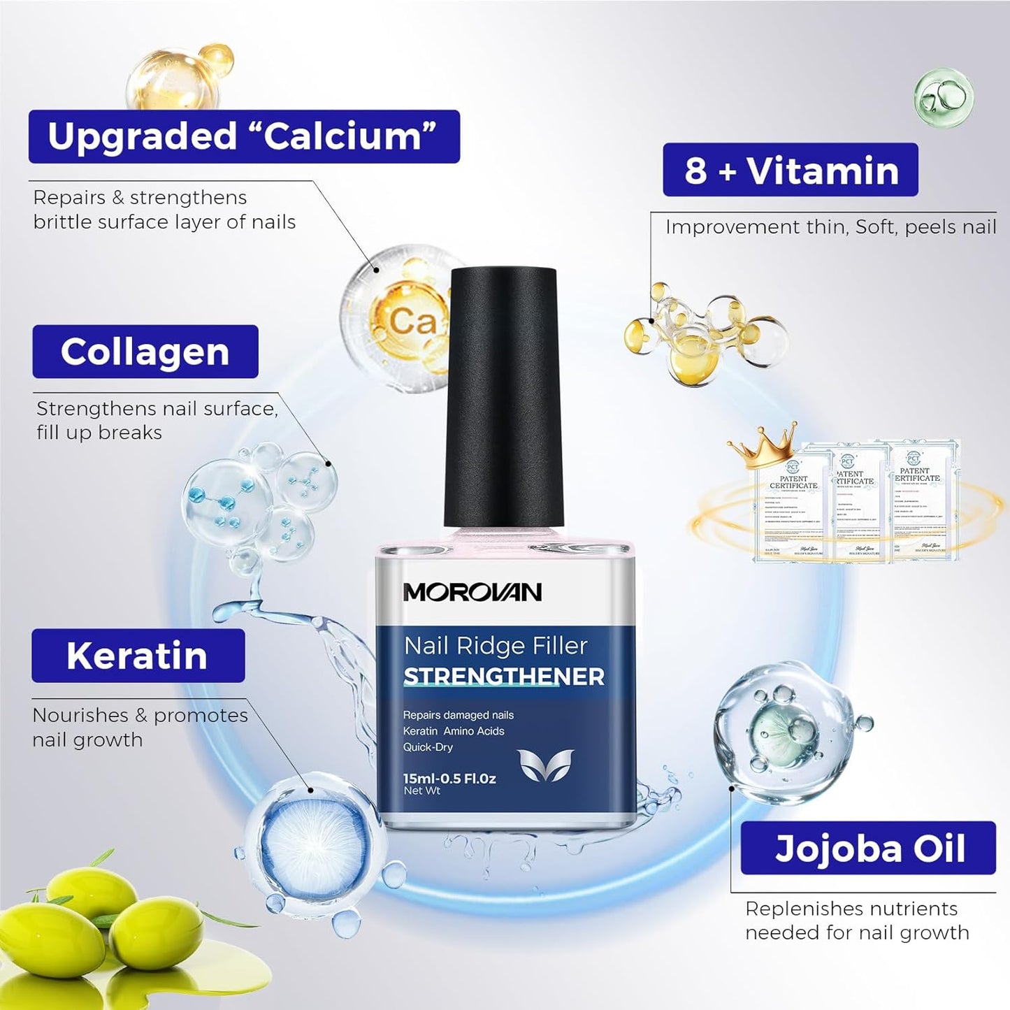 Morovan Nail Strengthener and Growth: Sparkle Pink Nail Polish Hardener for Damaged Nails Natural Concealer Foundation Air Dry Prevents Discoloration Essential Manicure Care Gift Women