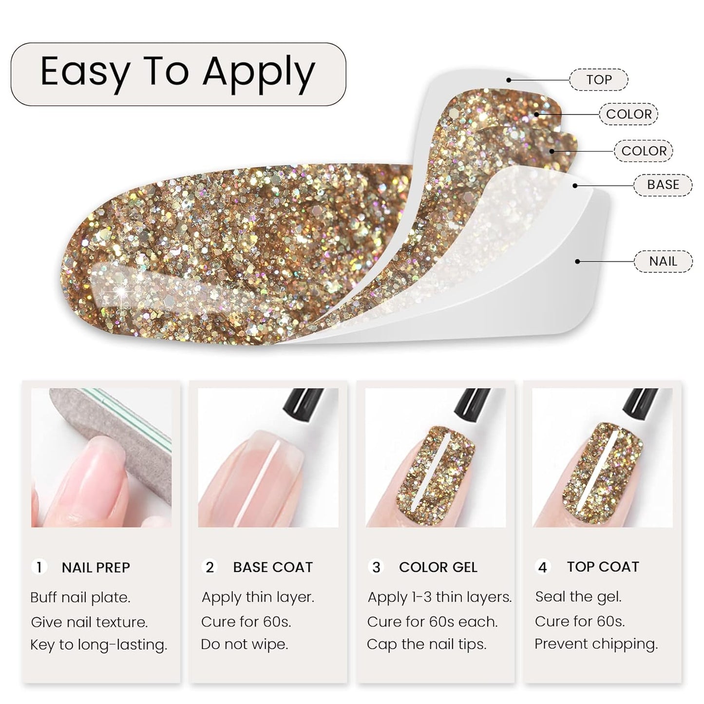 MAYCHAO 15ML Champagne Glitter Gel Nail Polish 1Pc Champagne Gel Polish Soak Off UV LED Nail Polish Nail Art Starter Manicure Salon DIY at Home, 0.5 OZ