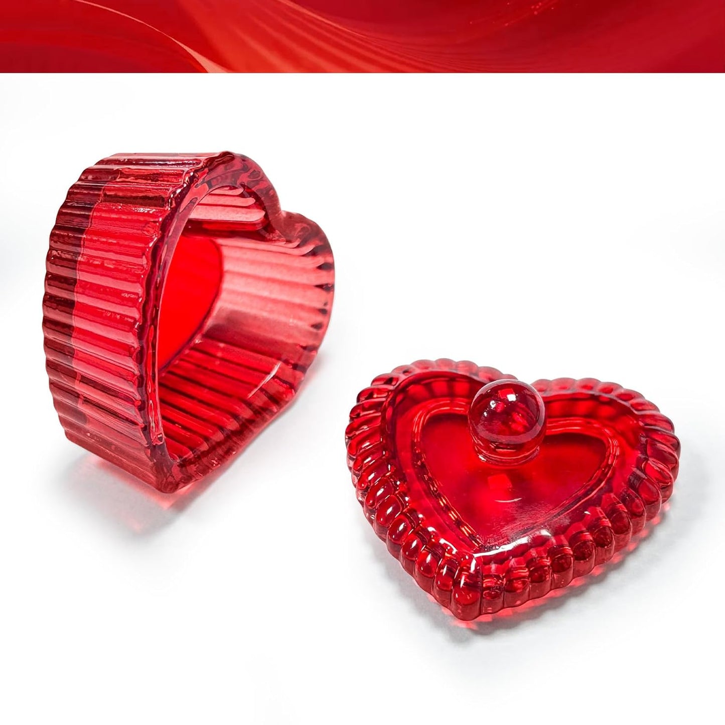 Crystal Sweet Heart Shape Acrylic Liquid Powder Glass Dappen Dish Glass Cup w Cap Lid Bowl for Acrylic Nail Art Transparent Kit (HJ-NAPB073-Red-2pcs)