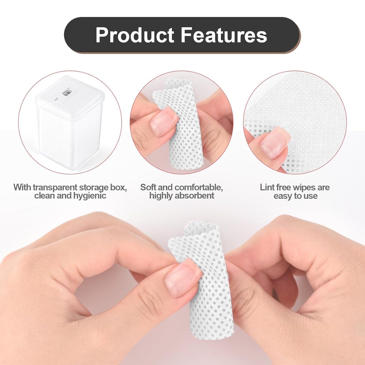 Lint Free Nail Wipes 400Pcs Nail Polish Removal Wipes with 2Pcs Cuticle Pushers Disposable Non-Woven Nail Cotton Pads Super Absorbent Eyelash Extension Glue Cleaning Wipes Salon Home Use