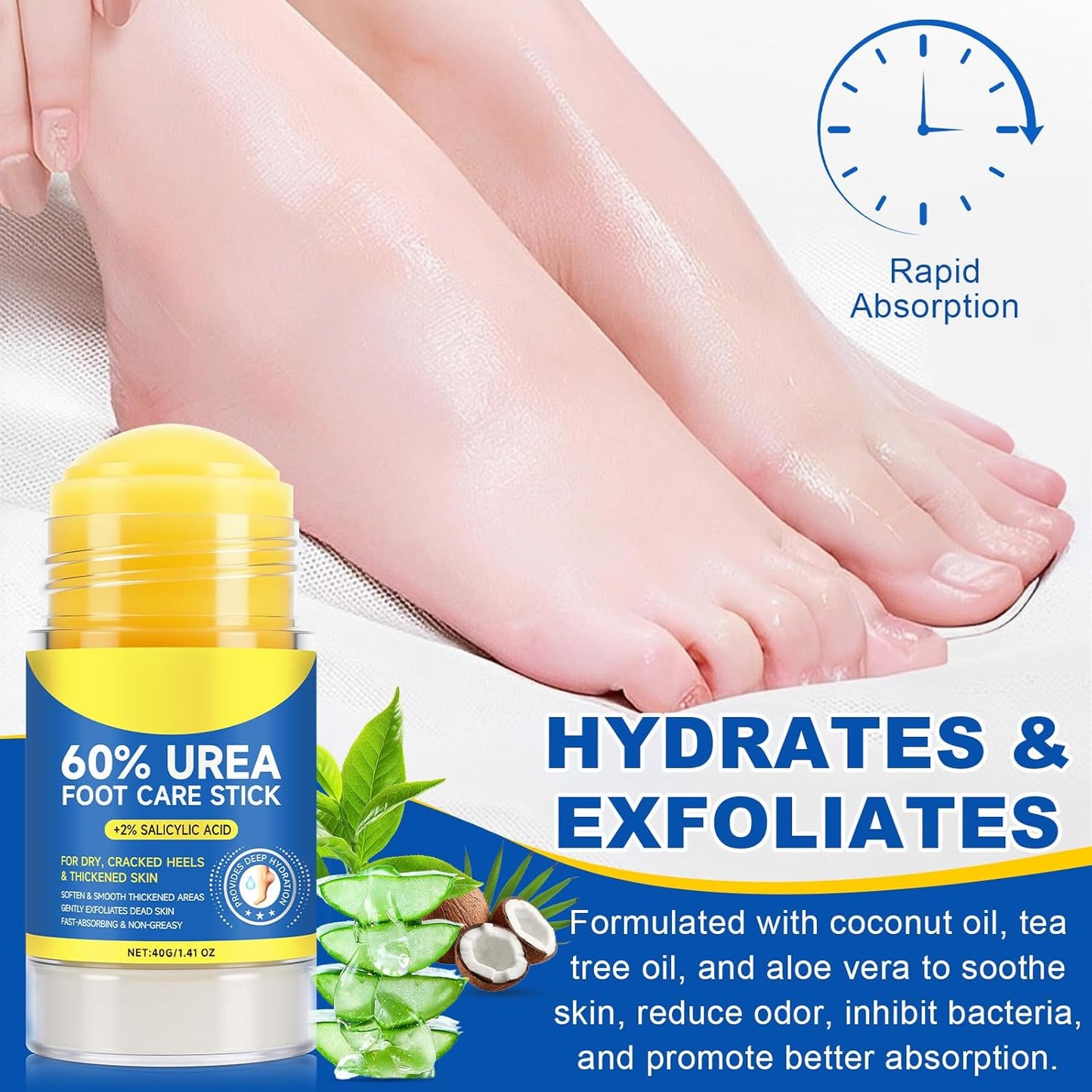 Urea Foot Cream 2Pack, 60% Urea Cream for Maximum Strength Moisturizer Dry Foot, Fast Repairs Rough Skin, Nourish Cracking Heels, Callus Remover for Feet,1.41 Fl Oz