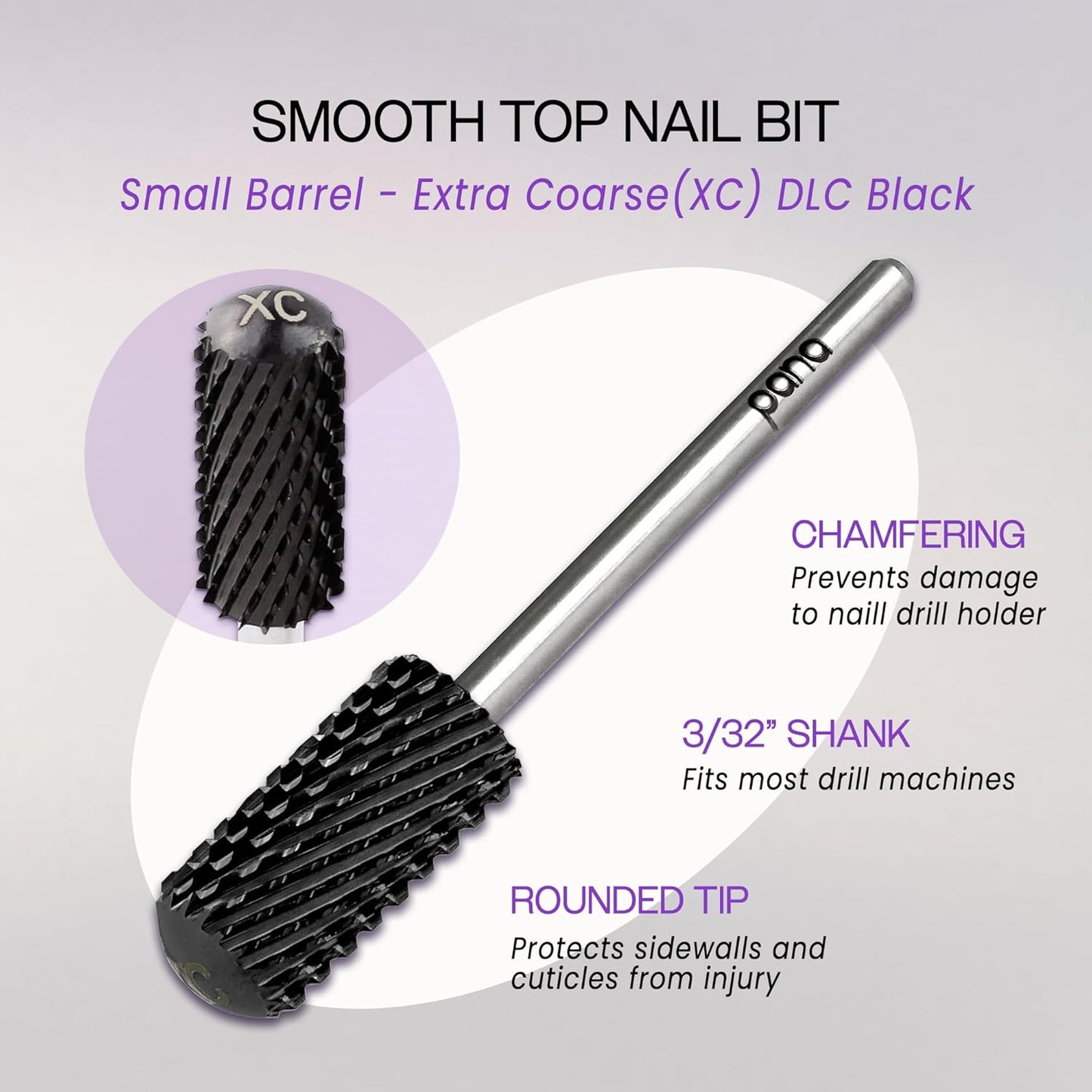 PANA 3/32" Small Smooth Round Top Safety Carbide Nail Drill Bit for Gel Polish & Acrylic Removal Nail Salon Manicure Pedicure Electric File Tools (Small Barrel - DLC Black, Extra Coarse)
