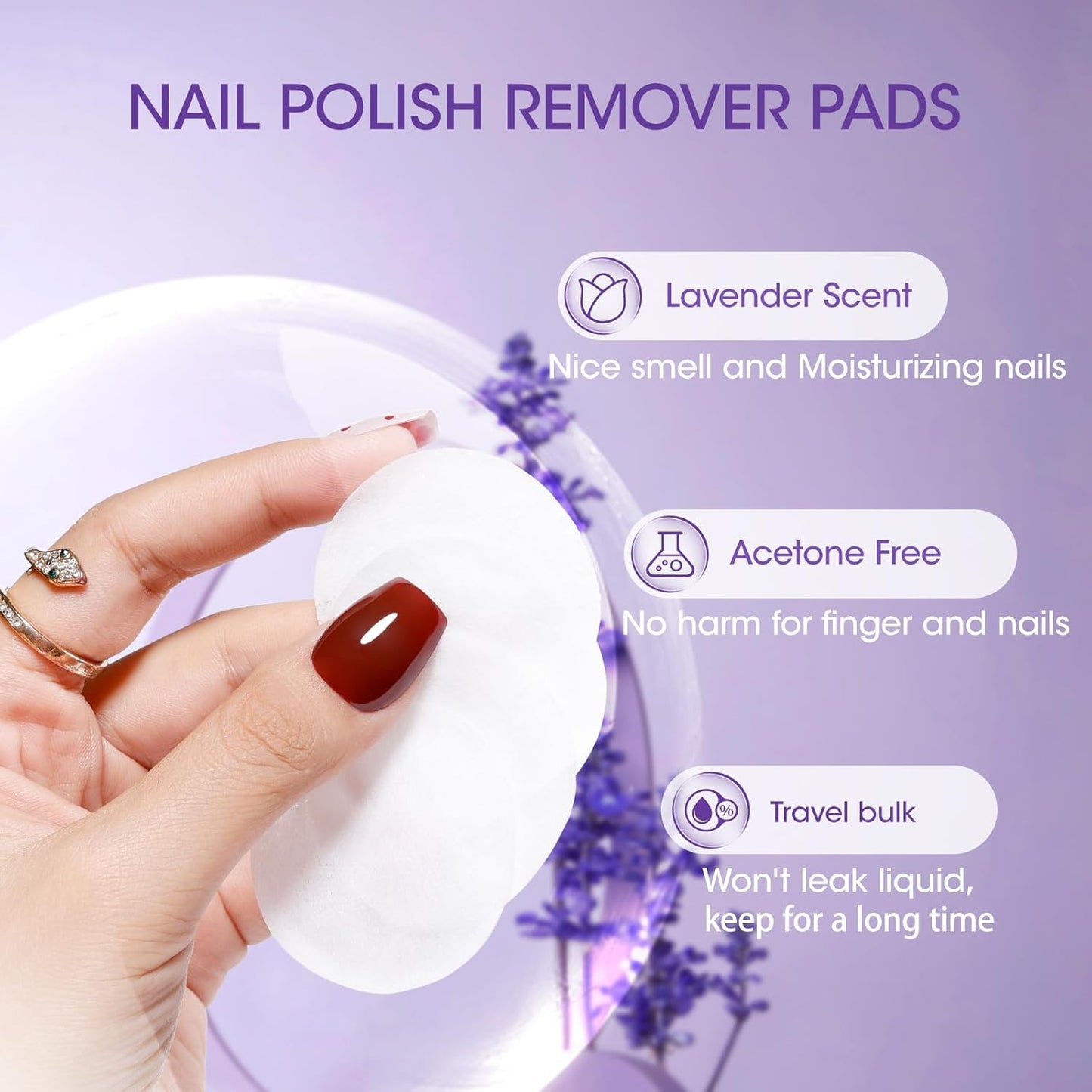 Gellen Nail Polish Remover Pads Acetone Free, Lavender Sent Nail Polish Remover Wipes for Fingernail Toenail, No Drying Formula,140pcs Travel Size Bulk Set, No Leakage, Long-lasting For 12+ Months