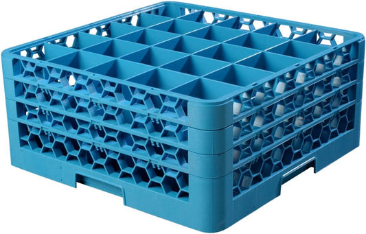 Carlisle FoodService Products Opticlean 25-Compartment Divided Glass Rack with 3 Extenders, Plastic, 19.875 x 19.875 x 8.5 Inches, Carlisle Blue