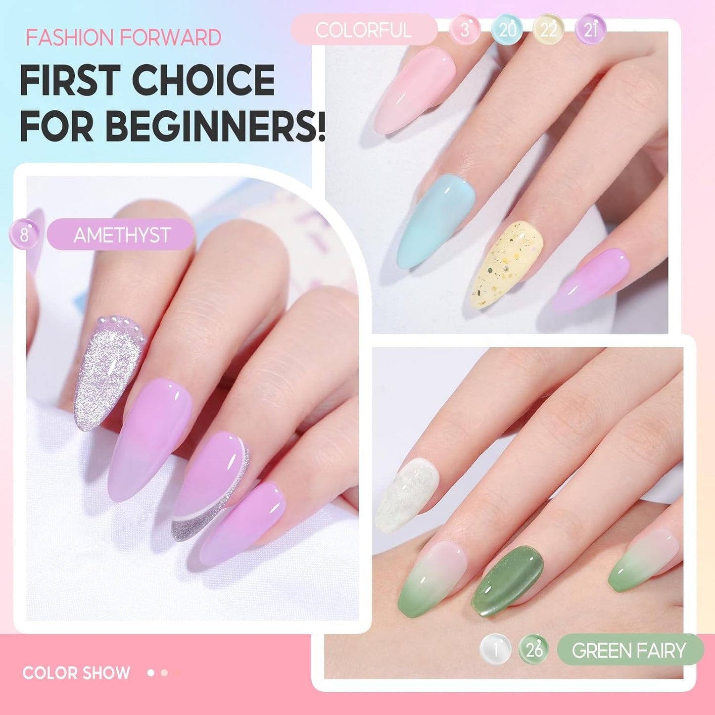 Peacecolor 10ML Jelly Nail Polish Gel Set, 6 Transparent Colors Pink Blue Green Purple Yellow Gels Polish for Salon Sheer Gel Manicure Set Nail Art DIY at Home