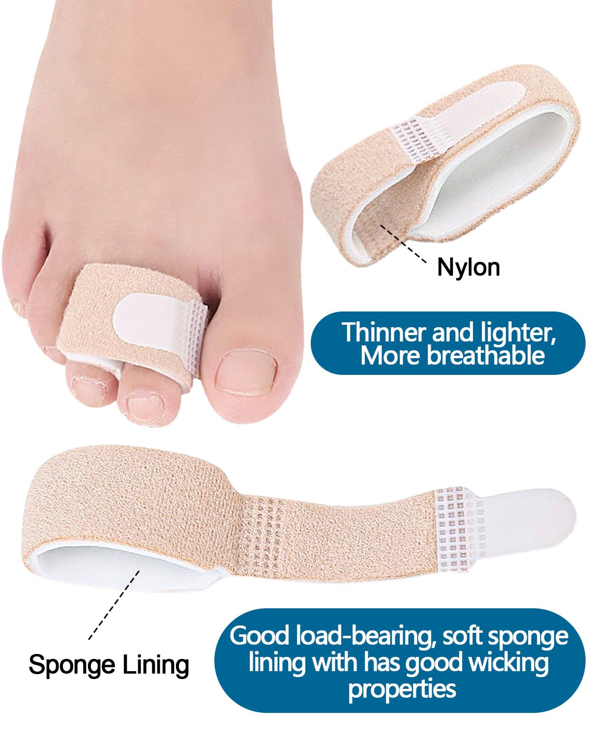10Pc Fabric Toe Wraps for Women Broken Toes Hammer Toe Corroector Straightener, Toe Splint Buddy Tape Toe Bandages Protectors for Broken Toe, Crooked Toes, Curled Toes
