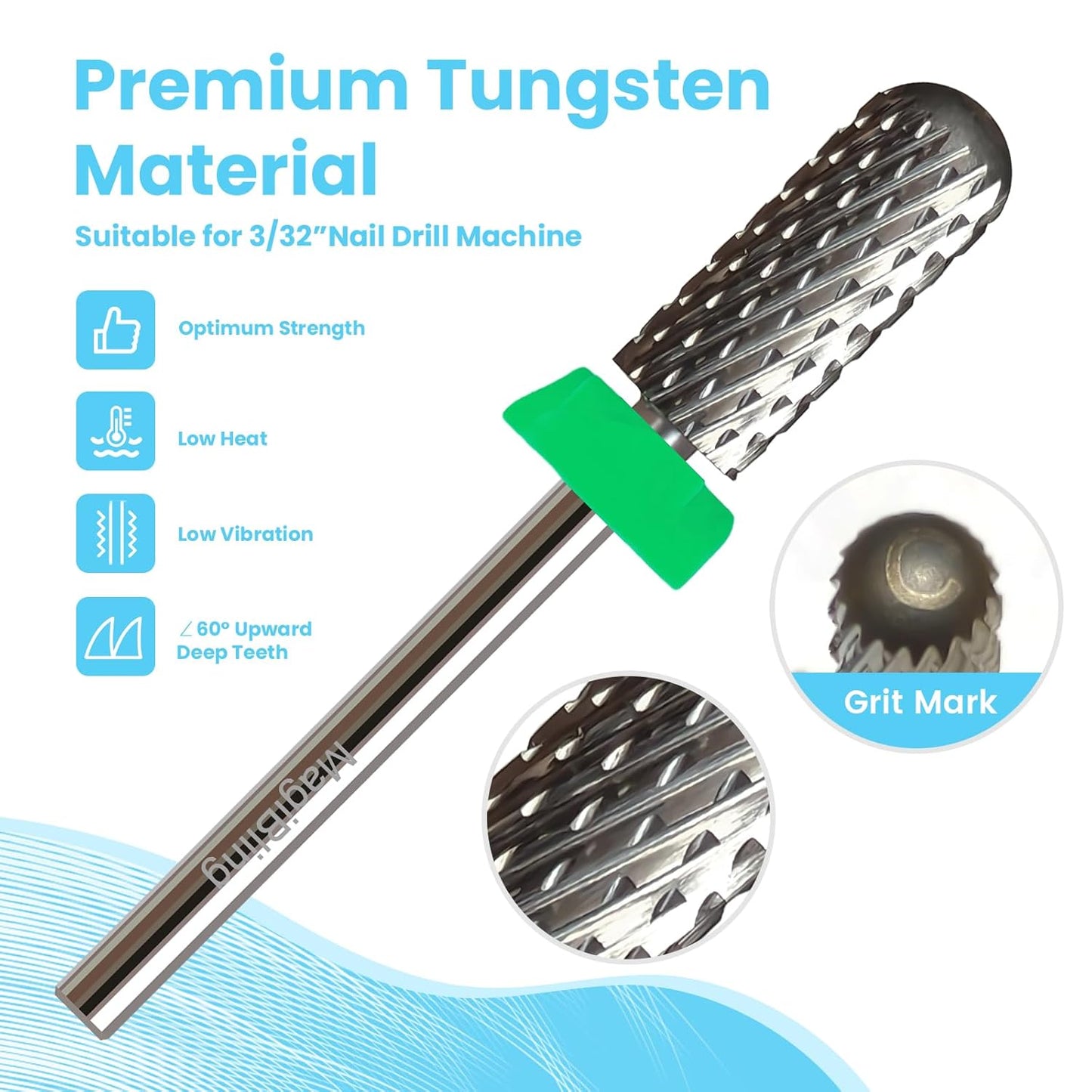 Super Cut Small Barrel 3/32'' Safety Tungsten Nail Drill Bits, Remove Gel Fast, Right handed, Suitable for Manicure Pedicure Cuticle Gel Polishing, Classic Round Top Bits, Grit: Coarse.