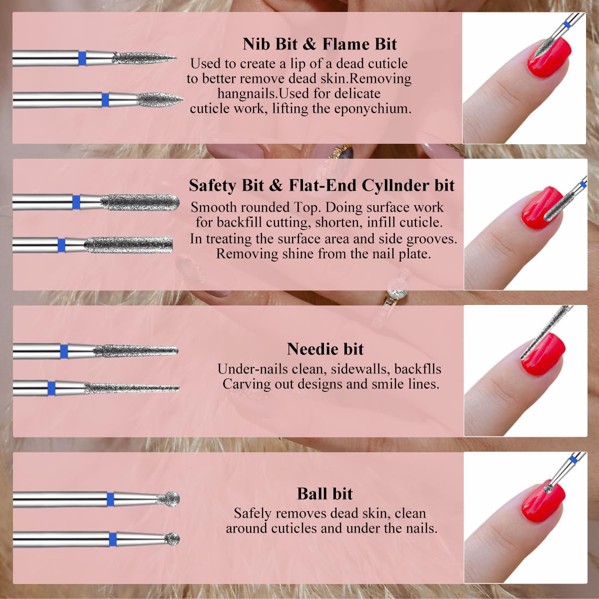 30 Pcs Nail Drill Bits Set with Stylish Nail Drill Bit Holder and Sanding Bands for Nail Drill,Professional Diamond Ceramic Nail Drill Bit for Electric Nail Drill Machines with 2/32" Interface
