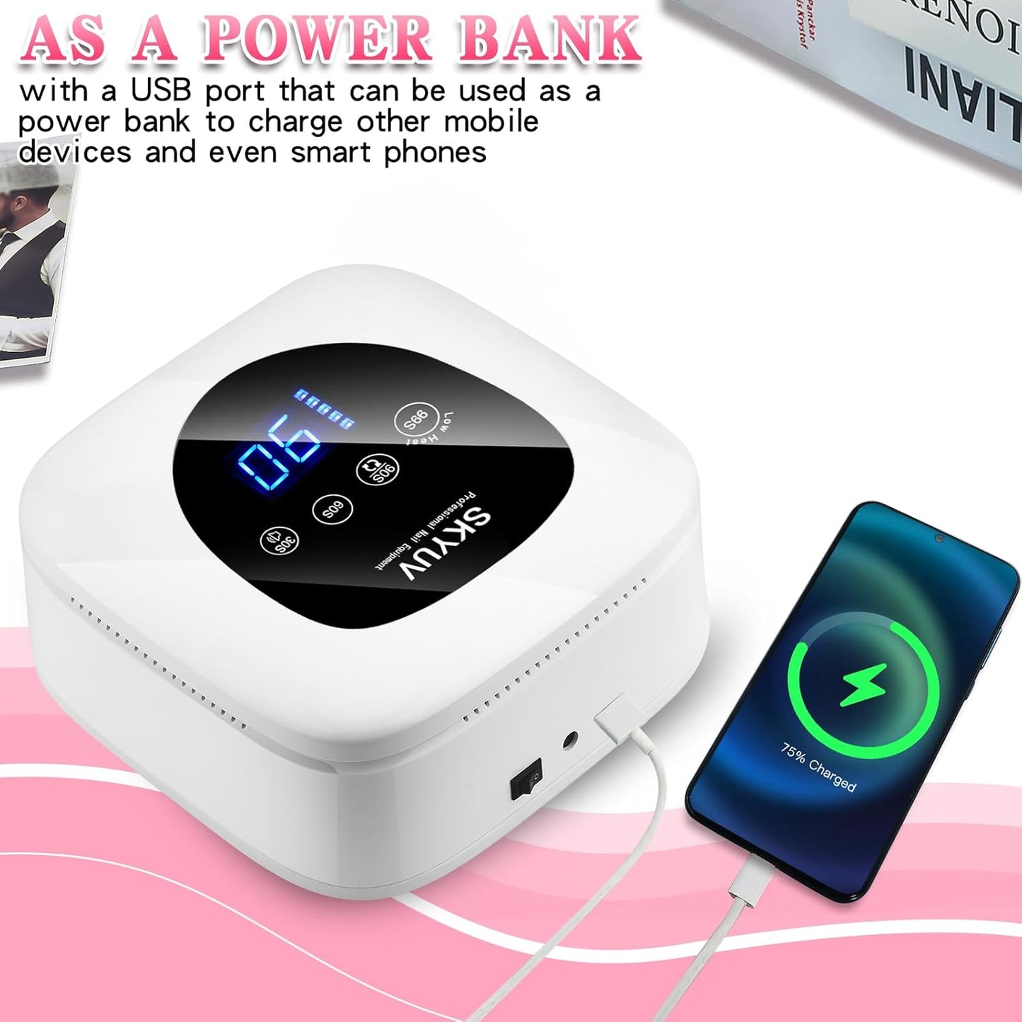 Rechargeable UV LED Nail Lamp, SKYUV Cordless Nail Dryer for Gel Polish, UV Nail Lamp with 4 Timers Setting and LED Touch Screen, Professional Curing Lamp Light with 30 Beads for Salon and Home ﻿