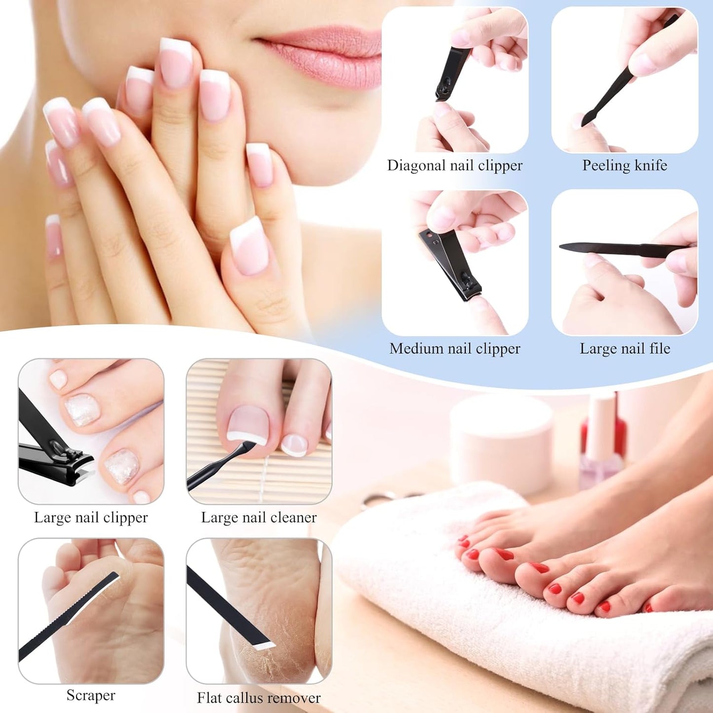 Nail Clippers Sets High Precisio Stainless Steel Nail Cutter Pedicure Kit Nail File Sharp Nail Scissors and Clipper Manicure Kit Fingernails & Toenails with Portable Stylish case (Black)