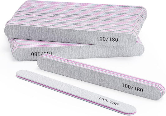 BTYMS 50Pcs Nail Files for Acrylic Nails 100/180 Grit, Reusable Buffering Files Double Sided Emery Boards for Nails