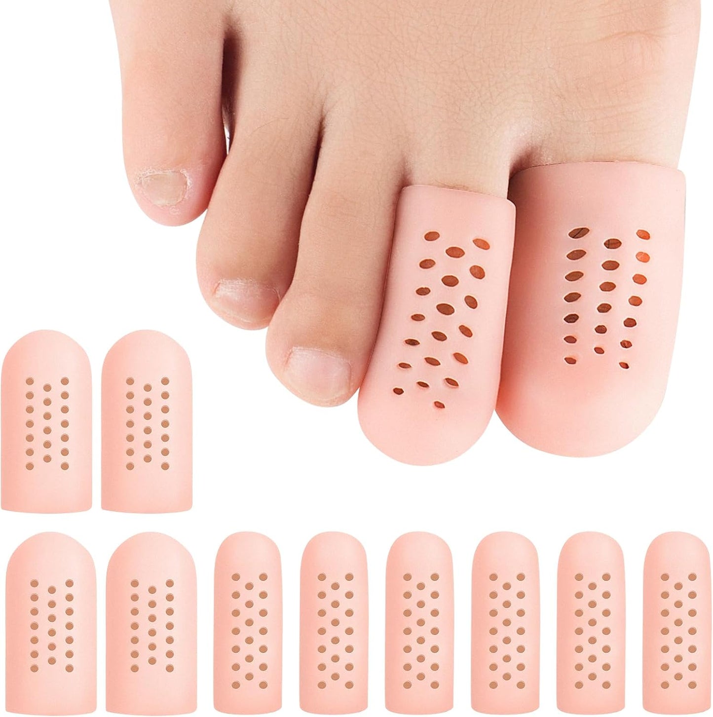 10 Pack Toe Caps and Toe Protectors for Women & Men Silicone Toe Covers Cushions for Pain Relief,Toe Bandages and Sleeves for Ingrown Toenails,Corns,Calluses,Blisters(4L +6 S) (Flesh Color)