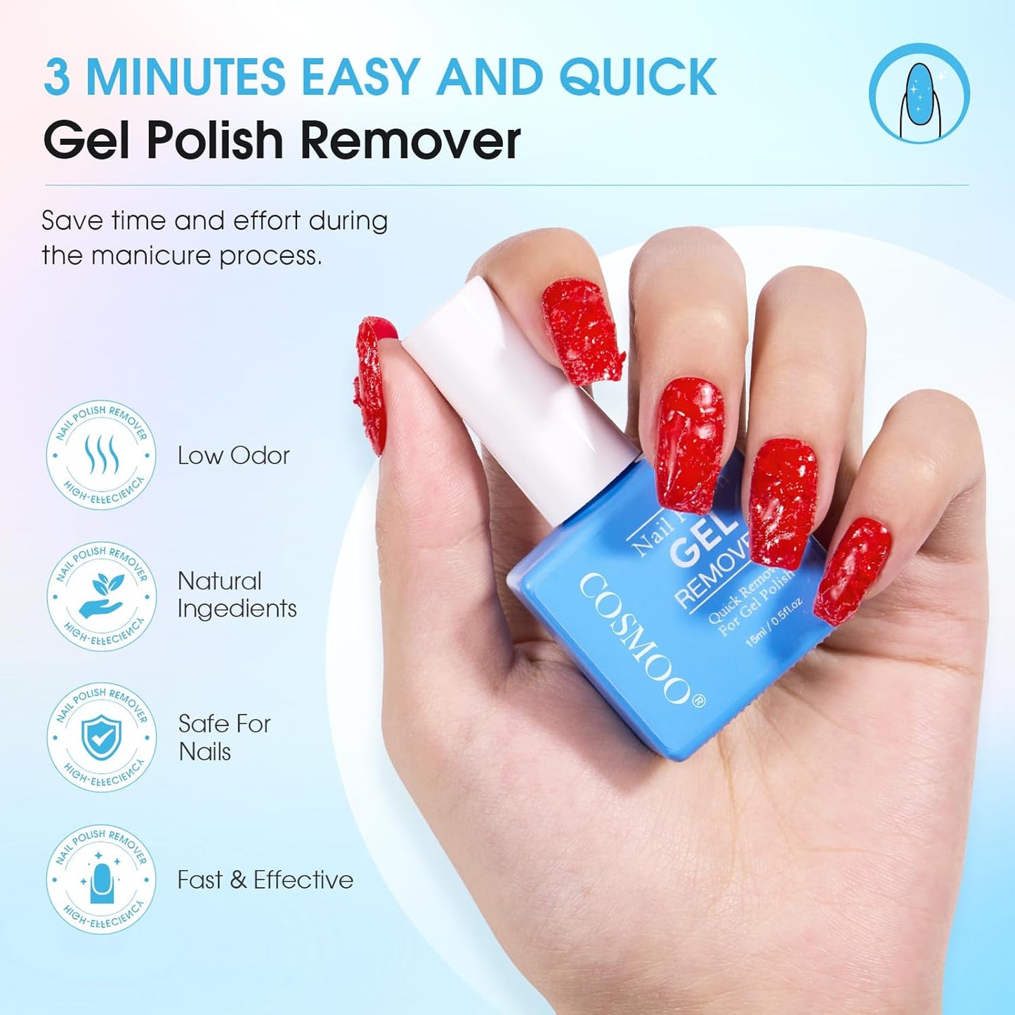 COSMOO Nail Polish Remover,Magic Professional Gel Nail Polish Remover,Gel Nail Remover No Need Soaking or Wrapping Gel Remover for Nails 3-5 Minutes Easy And Quick-15ml