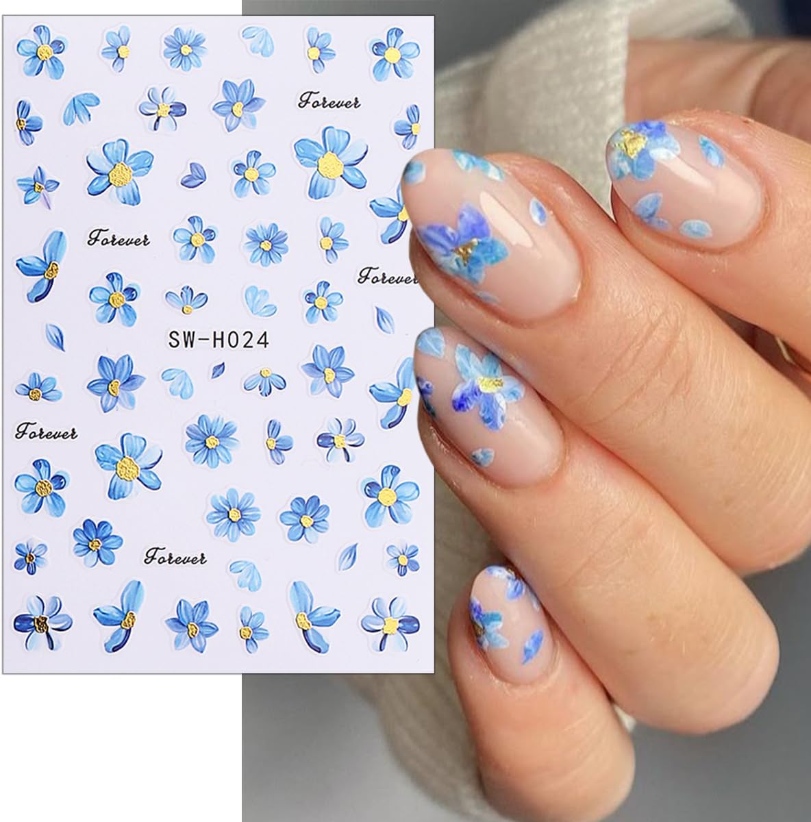 6 Sheets Spring Flower Nail Decals for Nail Art Gold Pink Butterfly Nail Stickers 3D Blue Flowers Nail Decals Self-Adhesive Summer Butterfly Nail Supplies for Women Girls DIY Nails Designs